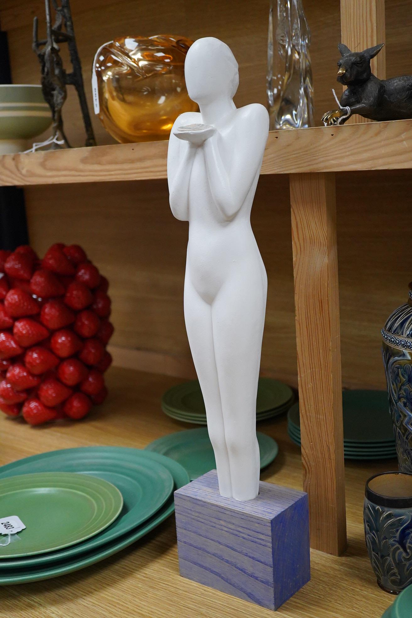 Tony Yates, study of a standing nude woman, raised on wooden base, unsigned, 56cm high